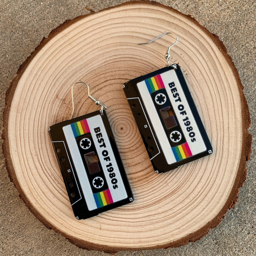 Acrylic “Best of 1980’s” Mixed Tape Earrings